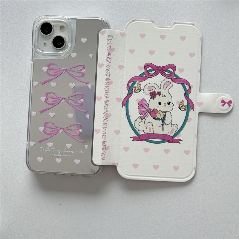 Cartoon Rabbit Bow Mirror Flip Phone Case